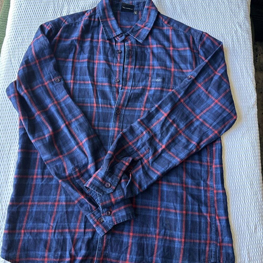 Men’s Ducati Plaid Button Down Blue Shirt Size L 100% Cotton